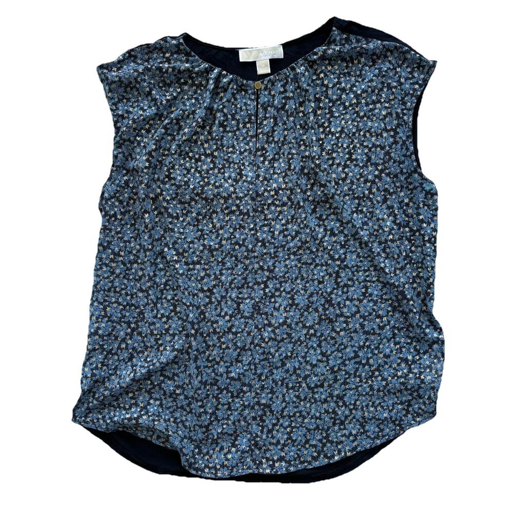 Michael Kors Blue Bohemian Gold Button Blouse Women’s Size Medium - Picture 1 of 6